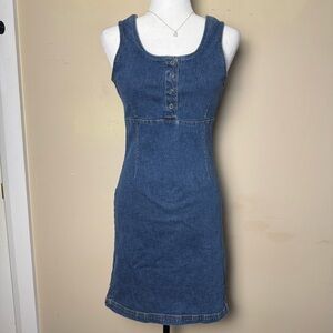 Y2K Miss B Denim Mini Dress | Button Front Fitted | Size S